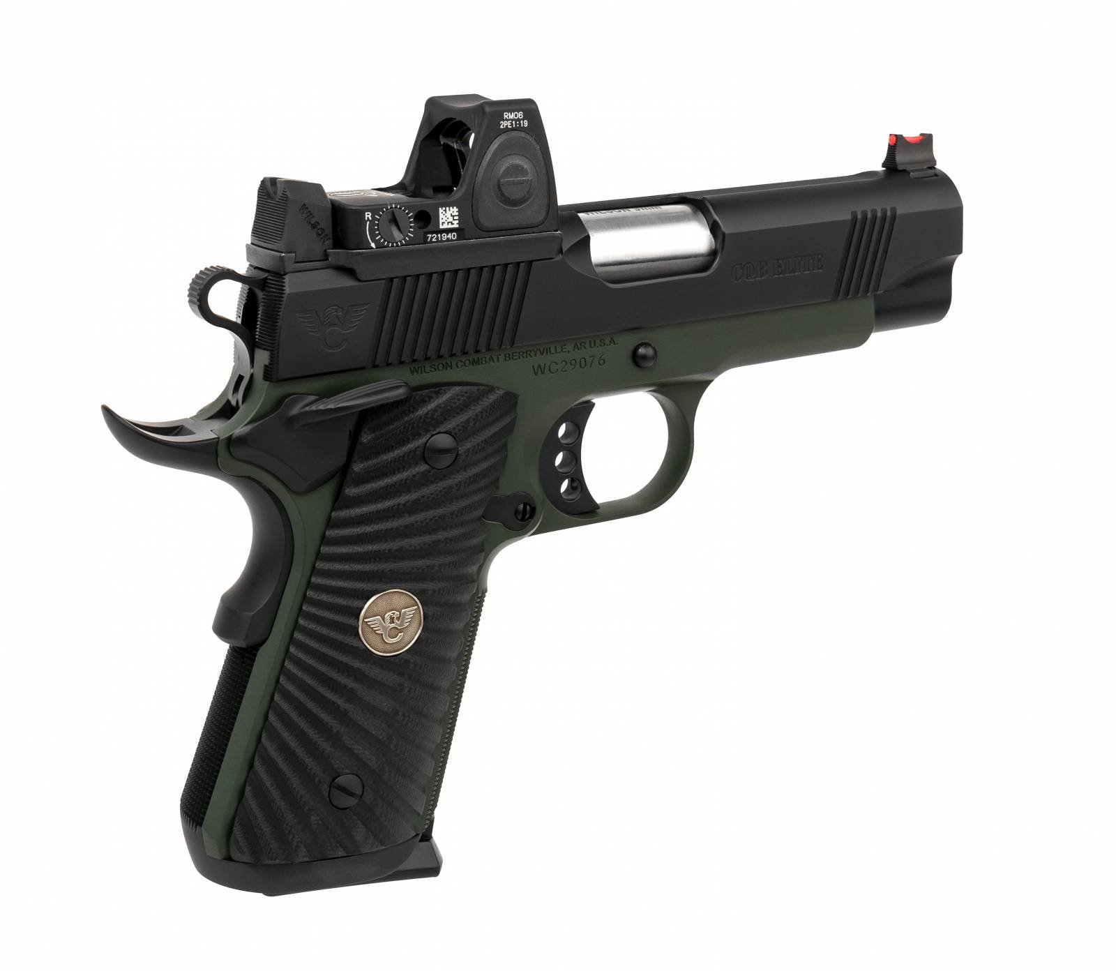 Wilson Combat 1911 Cqb Elite Compact 9mm Od Green Frameblack Slide Ambidextrous Safety 0111