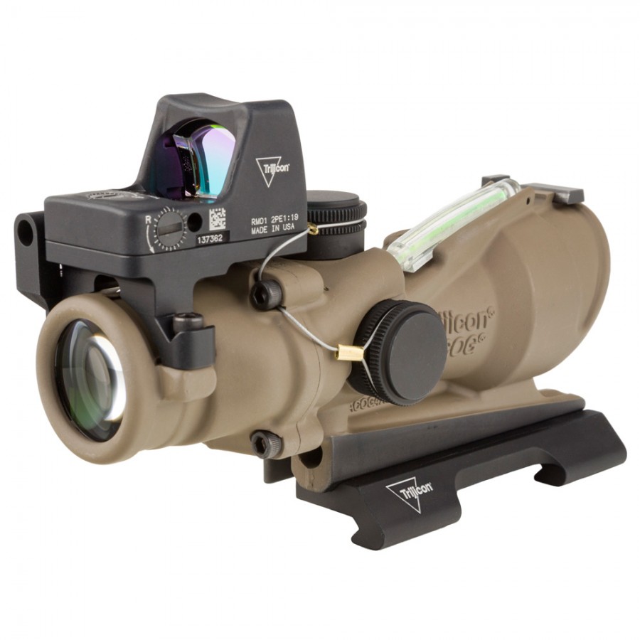 TRIJICON ACOG QD 4X32 (GREEN 5.56 CROSSHAIR) WITH RMR TYPE 2 (FDE