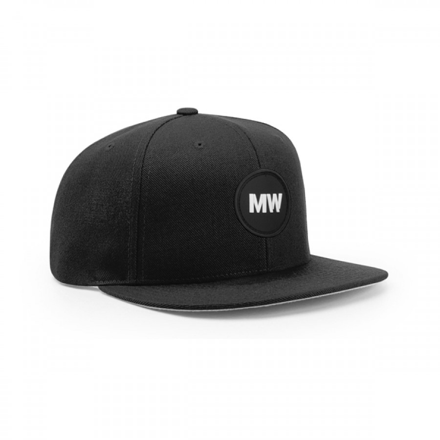 MODERN WARRIORS WOOL FLATBILL SNAPBACK BLACK W/ BLACK AND WHITE RUBBER