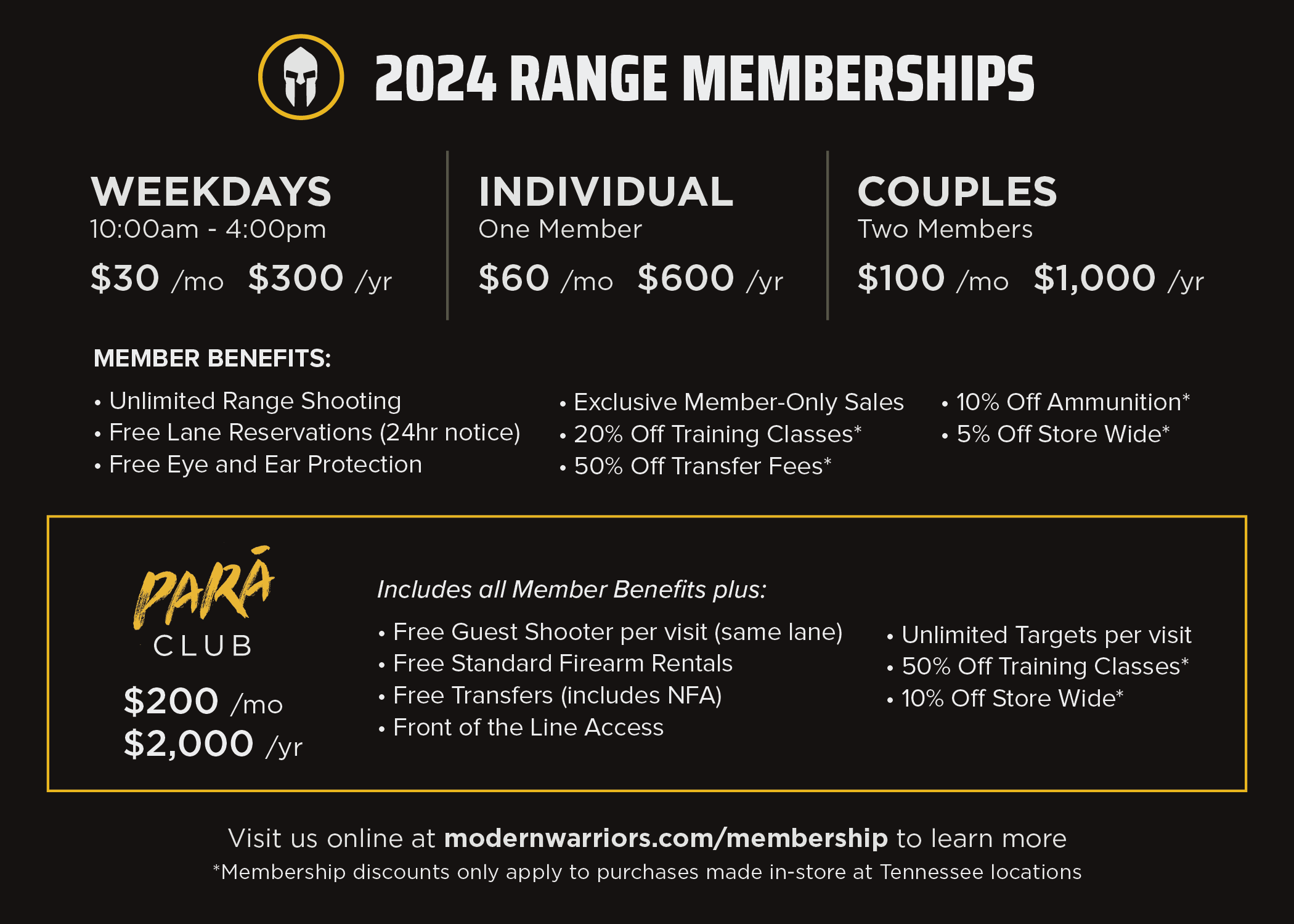 Modern Warriors Range Memberships