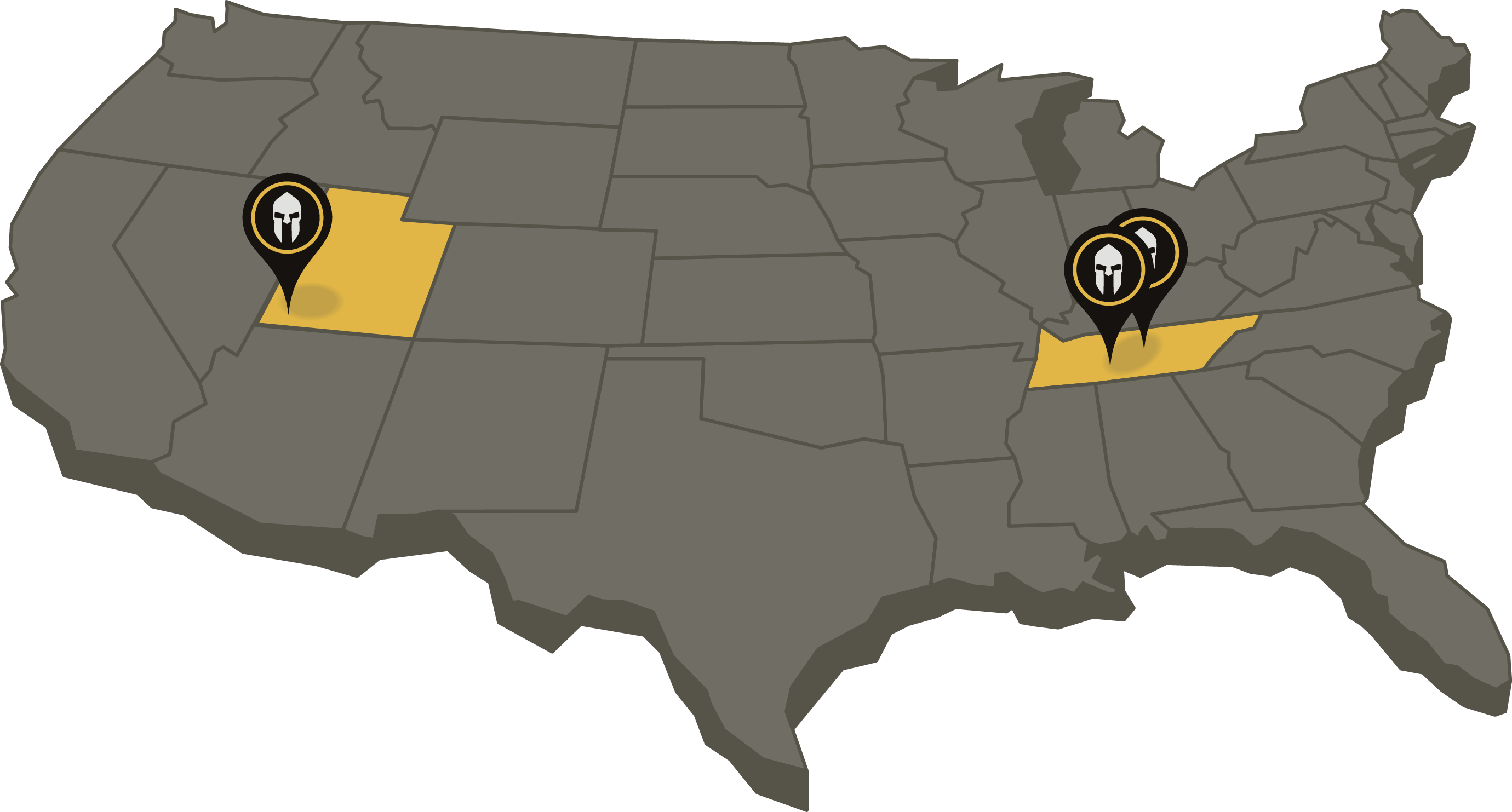 Map of USA Modern Warriors Utah Tennessee Nashville Franklin